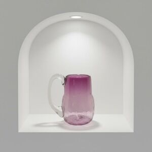 Hand Blown Glass Pitcher Purple Amethyst Textured Crackle Signed Peter‎ Andres